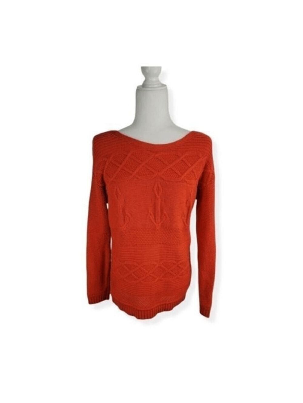 Talbots Anchor cable knit boat Neck sweater Orange Size Medium Petite